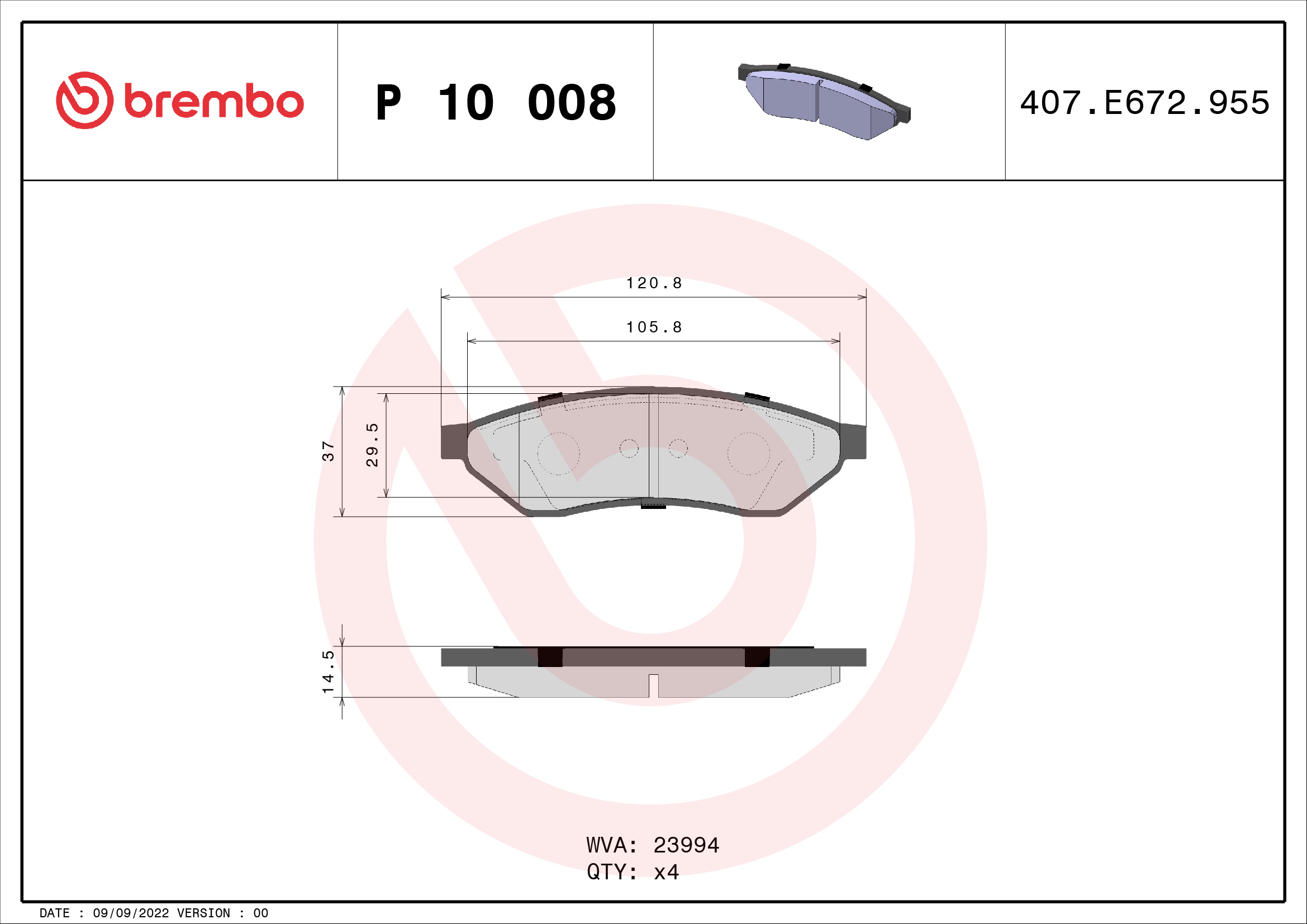 A.B.S. P 10 008 BREMBO Bremsbelagsatz, Scheibenbremse